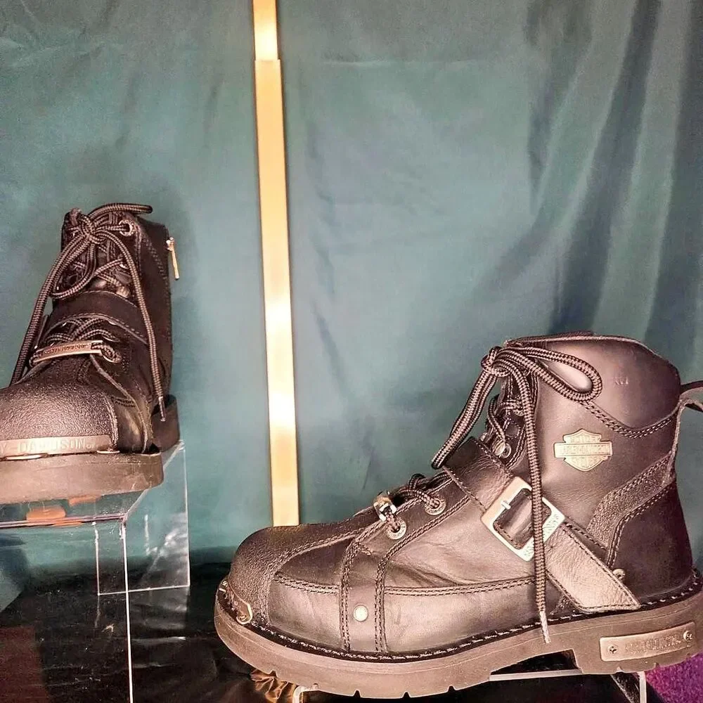 Harley-Davidson Steel Toe Black Biker Motorcycle Boots Men's 9.5 | Women's 11